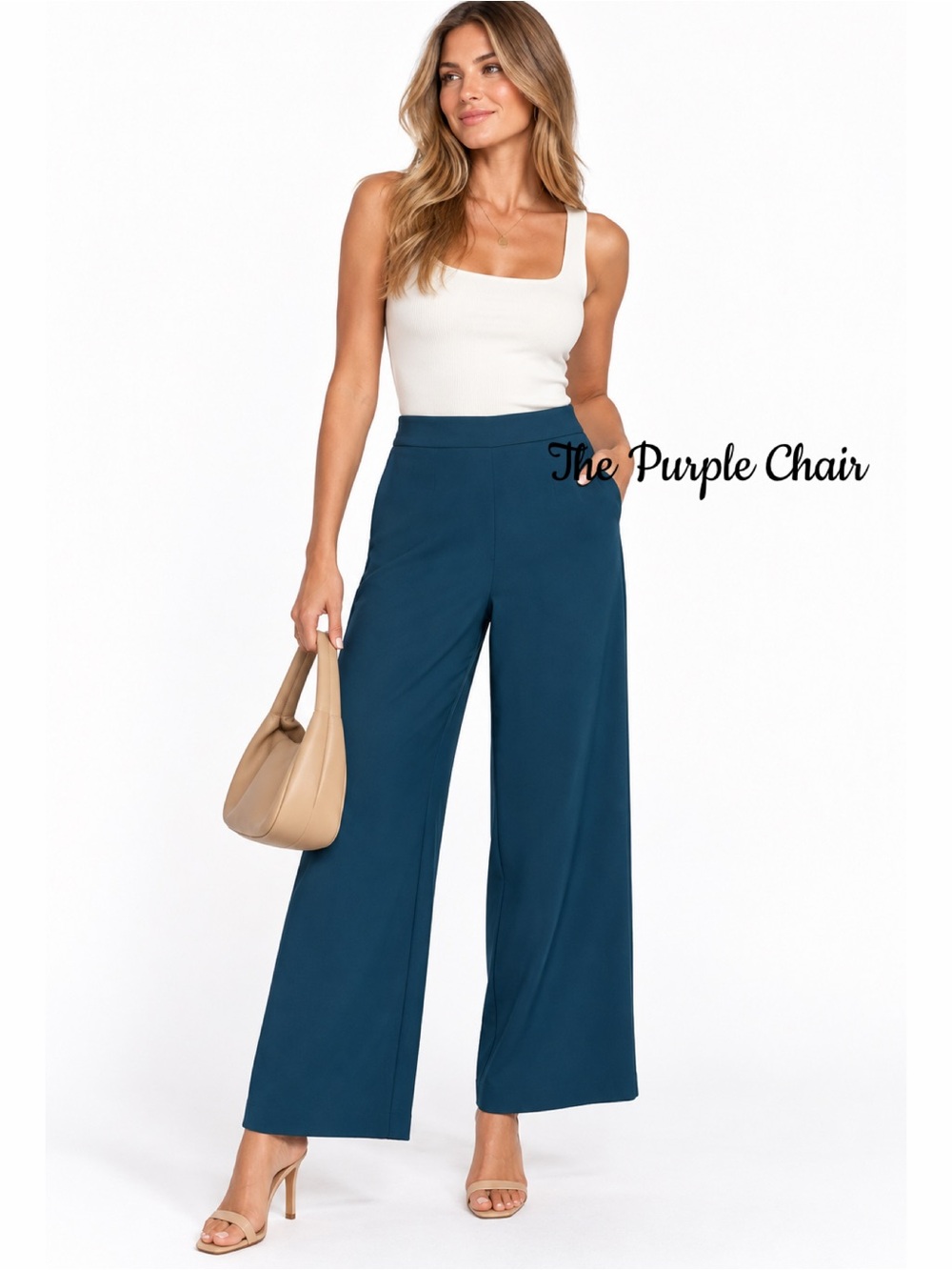 DKNY NWT Dark Teal High Waist Wide Leg Suit Pants 14P